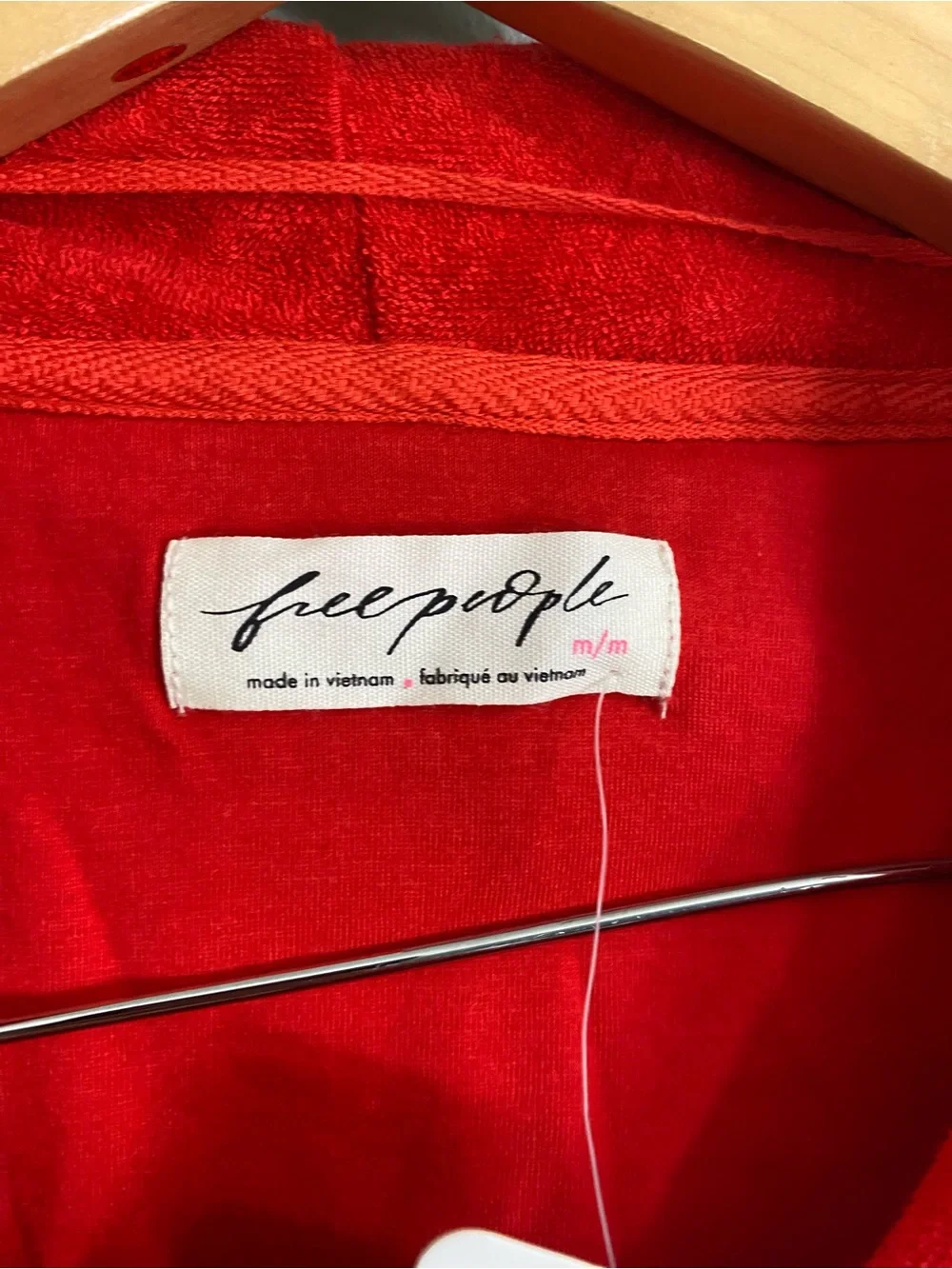 Free People Shell Baby Hoodie Medium Red Terry Cloth